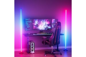 WISIMMALL 2 Pack Led Floor Lamp, RGBIC Corner Floor Lamps for Living Room, Featuring 16 Million Colours & 300+ Preset Scenes - 65" Standing Lamps for Living Room, Bedroom - Mood Lighting With DIY Mode