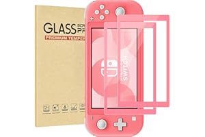 Rvciby 2-Pack Pink Border Tempered Glass Screen Protector for Switch Lite Model 2019 [5.5 Inch]，HD Clear, Shatterproof， 9H Hardness, Ultra Thin
