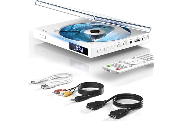 Lecteurs DVD Mini pour téléviseur, Lecteur DVD HDMI Compact 1080P Toutes régions, mémoire de Pause, Prise en Charge des entrées HDMI/AV/USB/AUX, PAL/NTSC intégré, câbles HDMI et RCA Inclus