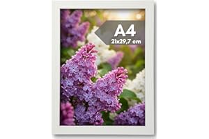 NOOGUI - Marco A4 - Madera Blanco - 21x30 Cm - Frontal Antirreflejo - Ideal para Cuadros, Diplomas, Certificados, Posters o Puzzles - Posición en Vertical u Horizontal - Fácil de Limpiar