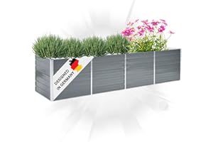 DELUKE® Hochbeet für Garten Oskar Grau | 320x80x77cm | Verzinkter Stahl | Wetterfest | Hochbeet Metall Gartenbeet Kräuterbeet Blumenbeet Beet hoch Frühbeet für Garten Gemüsebeet