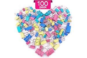 GOODTOU 100 Pcs Foldback Clips - Binder Clips 4 Sizes Assorted Colours Small Paper Clamps Clips Stationery 15mm 19mm 25mm 32mm