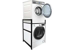 QUICK STAR Estante para Lavadora 74x65x111cm Negro | Mueble Organizador para Lavadora y Secadora apiladas | Estantería de baño Armario Lavadora sótano