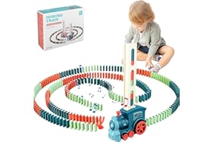 Towwoo Domino Zug Spielzeug, 200 Stuck 4 Farben Domino Baustein Blöcken Set, Automatischer Elektrischer Zug mit Licht und Ton Kinder Geschenk für Mädchen Jungen ab 3 Jahren