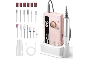 Yigowyigo 45000RPM Electric Nail Drill Machine: 13 in 1 Nail File Kit Professional Portable Rechargeable E File for Acrylic Gel Nails - 3600mmAh Battery Nail File for Manicure Salon Home, Pink