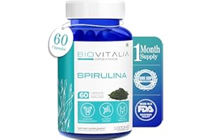 BIOVITALIA ORGANICS Spirulina Extract Capsules - Natural Spirulina Supplement 100% Plant Based Sources of Minerals & Vitamins Supports Daily Energy for Active Lifestyle & Promote Healthy Muscle Health - 60 Capsule