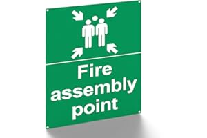 DETAILING GARAGE Fire Assembly Point Sign - 400 x 300 x 1mm - Matte Rigid Plastic Fire Safety Signs with 4 Pre-Drilled Holes - Ideal Outdoor Safety Assembly Point