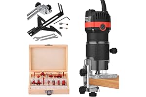 Yontwe Toupie à Bois Compacte 800W 6.35mm 30000r/min Toupie à Main Portable pour Le Travail du Bois Trimmer électrique Toupie à Bois avec 15 Mèches de Toupie DIY