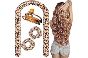 WINOK Heatless Curling Rod Headband, DIY Heatless Curling, No Heat Curls Silk Ribbon Hair Rollers Sleeping Soft Headband Wave Hair Curlers DIY Hair Styling Tools for Long Medium Hair (Leopard Print)