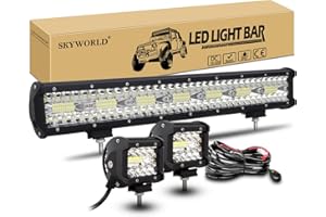 SKYWORLD 8D 50 cm 420W Barre de Led 4x4 Rampe avec 12V faisceau de câblage kit, 2 x 10 cm 60W Phare de Travail Led Feux de Travail et pour Offroad Véhicule Voiture Camion SUV ATV