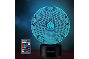 HooJtny Veilleuse Marseille Enfant, Lampe Football Olympique de Marseille, 3D Lampe LED, 16 Couleurs USB Rechargeable, Cadeau Enfant Garçon Anniversaire Noël