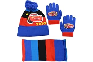 FISAPBXC MccQueen Cars Inverno Caldo Accessori, 3 Pezzi MccQueen Maglia Invernale per Bambini Set Stampato con Motivi Cartoon Inverno Guanti, Sciarpa e Cappello per Regalo di compleanno per Ragazzi e Ragazze
