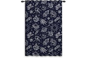 ggaimwf Galaxie-Vorhänge für Kinder Cartoon Planet Weltraum-Themen-Schlafzimmer-Accessoires Fenstertürvorhänge für Jungen Baby Kinderzimmer Spielzimmer Raumteiler Stangentaschen 107x160cm 1 Stück