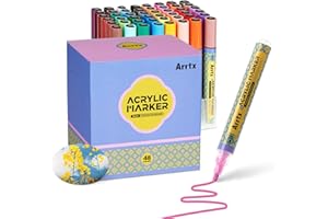 ‎ARRTX Arrtx Markery akrylowe, 48 kolorów, design zaworu, kredki akrylowe ze średnią końcówką, szybkoschnące, wodoodporne markery do malowania naskalnego, drewna, ceramiki, tworzywa sztucznego, materiałów