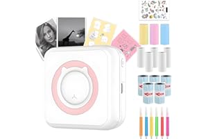 DSXVJHD Mini Thermal Printer, Portable Pocket Printer with 14 Rolls Paper, 6 Colored Pens, Wireless Bluetooth Inkless Printer, Small Sticker Machine for Labels, Notes, Pictures, Photos (Pink)