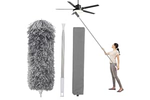 KUHAJANCOOD Feather Duster,Cobweb Brush Extendable,Microfiber Duster with 280cm(110inch) Telescopic Pole,Detachable Washable Bendable Crevice Brush for Cleaning High Ceiling Fans,Cars,Blinds,Cobweb,3PCS