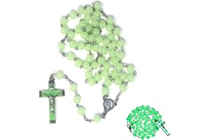 Kuesn Glow in the Dark Rosary Light Luminous Round Beads Noctilucent Cross Jesus Maria Pendant Necklace for Girls Boy Men Women Catholic Crucifix Religious Necklace Prayer Jewelry