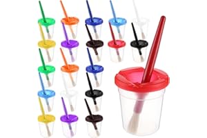 Yarlung Set of 10 Spill-Proof Paint Cups with Paint Brushes and Lids, Painting Tools Hog Bristle Brushes for Watercolor, Tempera, Washable, Acrylic, Crafts, 10 Colors Matched