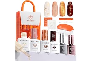 Modelones Gel Nail Kit with UV Lamp, 4 Colors Gel Nail Polish Kit Mini Salon, Base &Top Coat and Stickers, White Nude Red Gold Gel Polish Set DIY Home Nail Art Manicure Set for Women