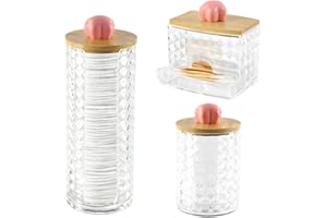 Hwtcjx 3 pezzi Porta Dischetti Cotone, Porta Cotton Fioc e Dischetti, Organizer Trucchi, Organizer Bagno con Coperchio in Legno, a prova di polvere e umidità, per Camera da Letto, Bagno (rosa)