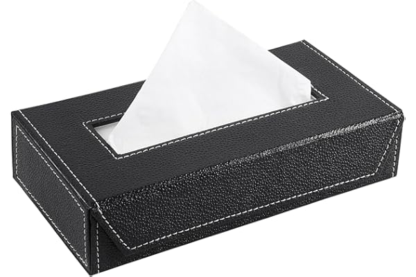 Tissue Box Holder with 100 Pulls Cotton Rags Tissue Handcrafted Fine Leather - Like Finish for Gifting, Office Desks, Cars & Home D cor Durable & Water Resistant. (Black)