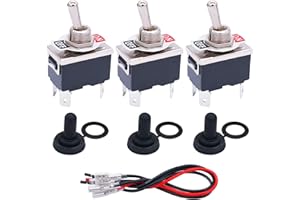 Taiss 3 Pezzi Interruttore a Levetta 2 Posizioni DPST ON/OFF 4 Terminale Interruttore a Bilanciere 16A 220v-250V AC con Cappuccio impermeabile + cavi terminali da 6,3 mm TEN-1221MX-B201