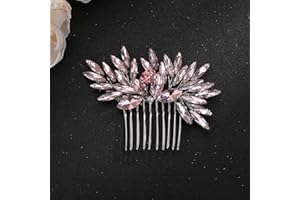 Deniferymakeup Women Dainty Simple Full Rhinestone Hair Comb Bride Wedding Hair Comb Bridal Hair Accessories Shiny Rhinestones Bridal Side Hair Combs for Women and Girls (Pink)