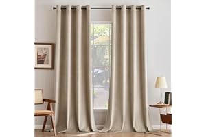 MIULEE Cortinas Terciopelo Beige Salon Modernas 2 Piezas, Lujuriosas Cortinas de Terciopelo Suave Semiopacas con Ojales, Cortina Termicas Aislantes Frio Anti Luz Invierno Ventana Cortina Dormitorio