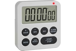 TFA Dostmann Timer digitale con cronometro e sveglia, 38.2051.02, fino a 99h/59min/59s, timer da cucina e per i compiti, sveglia a breve termine, con luce LED e 2 livelli di volume, magnetico, bianco