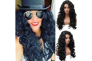 BESTUNG - Peluca de cabello largo, rizado, ondulado, peluca de cabeza completa, ideal para Halloween, Cosplay, fiesta de disfraces, pelo postizo para mujeres, (negro)