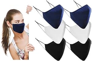 RUSTIC TOWN Cotton Washable Cloth Reusable Face Masks UK - Adjustable 3 Layer Protective Fabric Face Cover, Breathable Mouth Mask [Pack of 6, Assorted Color (Black, White, Blue)]