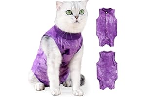 Yoolhamy Traje de recuperación para gatos para después de la cirugía, alternativa isabelina de collar y cono, herida antilamer para heridas abdominales o enfermedades de la piel, body de gatito