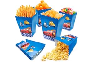 AIOSUY Caja de Palomitas Rayo Cars 12 pcs, Bolsa de Palomitas Rayo Cars, Bolsa de Caramelos de Cumpleaños, Contenedor de Palomitas de Maíz Cars, Noche de Película, Navidad, Fiesta de Cumpleaños