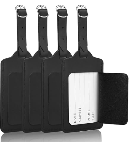 6 étiquettes Valise PVC – Motifs Colorés, étanches, Avec Sangle Réglable (8,5x5,5 Cm)