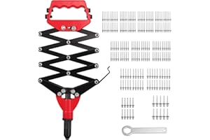 AMTOVL Pop Rivet Gun, 32 Inch Heavy Duty Rivet Gun Hand Riveter with 5 Nosepieces and 200PC Rivet, Works with Aluminum, Steel, Stainless Steel Rivets