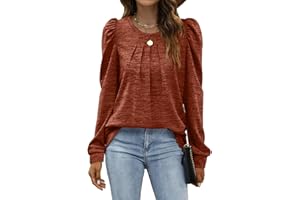 Sampeel Womens Long Sleeve Tops Ladies V Neck Sweatshirts Puff Sleeves Jumpers Loose Fit Tunic Ruffled Cuffs