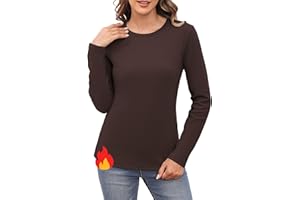 Aottori Haut Thermique Femme col Rond Polaire Chauds sous Vetement Thermique Coton Maillot de Corps à Manches Longues sous-Vêtements Thermiques Pull T-Shirt Hiver Automne