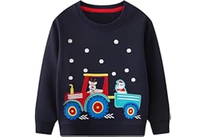 FILOWA Sudadera para Niño Algodon Cuello Redondo Pullover Dinosaurios Excavadora Estampado Jersey Papá Noel Alce Bordado Sweatshirt Cálido Manga Larga Jumper Otoño Invierno Top Infantil 2-7 Años
