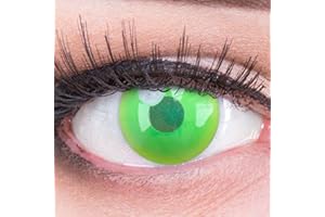 Meralens Lenti a Contatto Colorate verdi 'Nezuko Green' - con porta lenti a contatto - ideali per Manga Anime Halloween Cosplay – Durata 1 Anno - 1 Coppia senza correzione