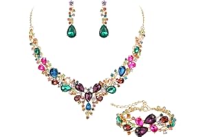 Ever Faith Wedding Bridal Jewellery Sets for Women, Sparkly Rhinestone Crystal Floral Teardrop Cluster Statement Necklace Dangle Drop Earrings Bracelet Set 3 Pcs Costume Jewelry for Prom Cocktail