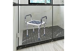 PEALOV Sedia Da Doccia Con Braccioli,Sedia Da Doccia Regolabile Con Braccioli, Carico Massimo 150 Kg Sedia Da Bagno Antiscivolo Per Disabili E Anziani