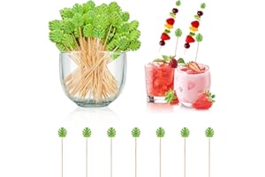 TEOKANTZ 120 Pezzi Stuzzicadenti Decorativo con Motivo a Foglia Verde, Stecchini per Aperitivo, Stuzzicadenti per Feste, Decorazione Torte, Cupcake, Frutta, Dessert, Barbecue, Finger Food, Frutta, Matrimonio