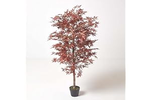 HOMESCAPES Acero artificiale realistico alto 150 cm finto acero giapponese con tronco di vero legno in vaso nero