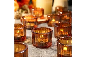 Filltown Bärnsten värmeljushållare set med 12 värmeljusglas för dekorativ bordsmittdel, vintage glas värmeljusglas för ljushå