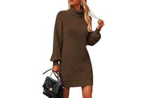Zeagoo Robe Pull Femme Manche Longue Col Roulé Tricot Robes Hiver Chic et Elegant Moulante Mini Robe S-XXL