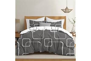 Dreamzie Copripiumino Matrimoniale 240x220 cm con 2 Federe 65x65 cm - Motivo Geografico Grigio - Set Copripiumino Matrimoniale 240x220