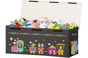 ADEHMDA Large Toy Box, Toy Box Storage with Lid, Collapsible Sturdy Toy Chest Box for Kids, Girls and Boys, Nursery Room and Living Room, 39.5"x13" x16"(black-train)