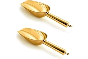 Joyfair 2 Pieces Gold Ice Scoop, 3oz Stainless Steel Mini Food Scoops for Kitchen Bar Party, Metal Flour Candy Pet Scooper for Multi-Purpose Use, Sturdy & Durable, Mirror Finished & Dishwasher Safe