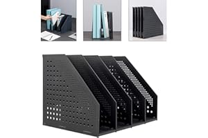 SIVELIKE A4 File Holder Folding Bookshelf ,1 Year Warranty,4 Vertical Compartments magazine file holder,Desk Organizer Document Folder for Office Organization and Storage (Dark gray)