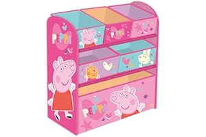 ARDITEX Peppa Pig Wooden Toy Organiser with 6 Storage Bins, wood/fabric